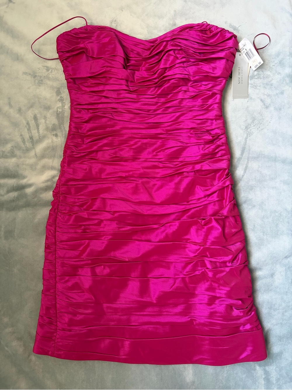 NWT Teri Jon Strapless Ruched Dress in Fuchsia Pink, Size 8